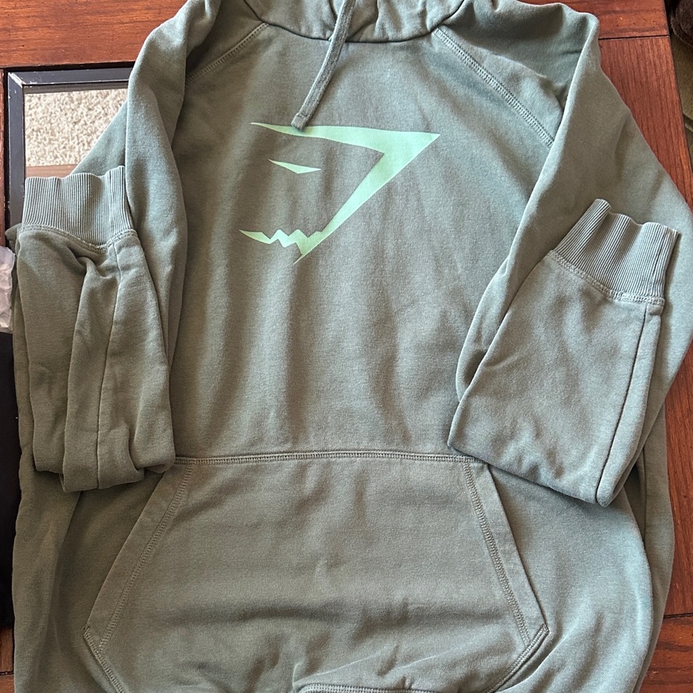 Gymshark Olive Green Crewneck Hoodie with Light Green Logo